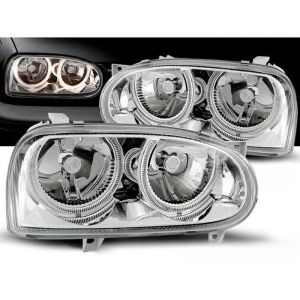 Paire de feux phares VW Golf 3 91-97 angel eyes chrome