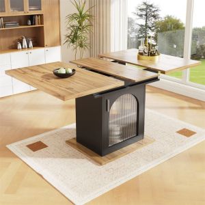 Table à Manger Extensible avec Rangement Table Carrée de Cuisine 4 a 6 Personne Table Extensible Salle a Manger Naturel et Noir