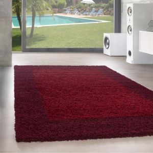 Tapis &agrave; poils longs - SIMPEX - Shaggy - Rouge - Rond - 160 cm - Doux et facile &agrave; nettoyer