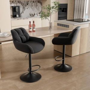 Lot de 2 Tabouret de Bar Chaise de Bar avec Dossier et accoudoir Tabouret Ergonomique avec Repose-Pieds Tabouret RembourréNoir