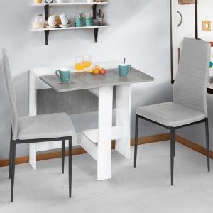 IDMARKET Table console pliable EDI 2-4 personnes blanche plateau effet béton 103 x 76 cm
