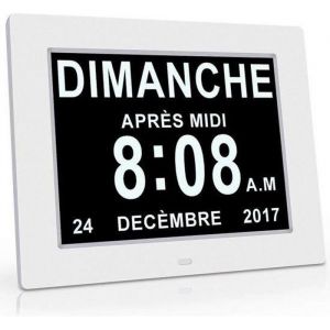 Horloge calendrier-pour personnes âgées/Alzheimer et enfants-blanc-gradation automatique