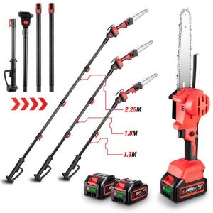 ONEVAN 2-en-1 &Eacute;lagueuse &eacute;lectrique sur perche Tron&ccedil;onneuse haute branche sans fil 8 pouce - 2X 3AH Batteries