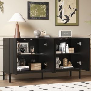 Buffet Bas Salon avec 4 Portes - Meuble de Rangement - Commode de Chambre pour Salon Cuisine Salle à manger 145x41.5x80cm Noir