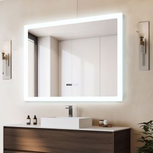 100x80cm Miroir de Salle de Bain LED Anti-Buée Éclairage Réglable 3 Couleurs Touche Tactile Miroir Lumineux