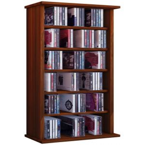 VOSTAN tour rangement bibliothèque CD-DVD 150 CD noyer sans portes vitrés