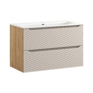 Ensemble de salle de bain YOKA beige : meuble sous vasque 90 cm + vasque encastr&eacute;e