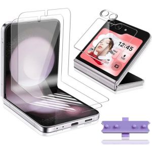 Protection Écran Pour Samsung Galaxy Z Flip 5 [2 Pièces]+Verre Trempé Arrière Protection Écran [1 Pièces]+Caméra Arrière Protecteu