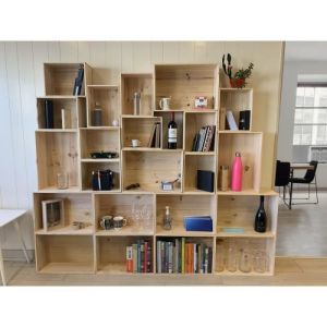 Etagere rangement caisse en bois Mabouteille&reg; - Etagere bibliotheque 200x150 cm avec 22 caisses de rangement [Meuble en pin massif]