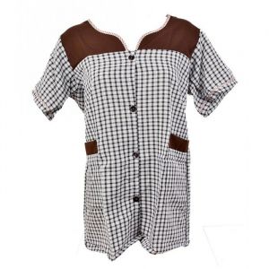 Blouse de travail boutonnée pour femme tablier sans manches Blouse Vichy Marron