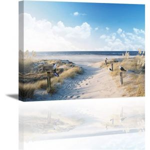 Peinture sur toile de bord de mer Oiseaux  Paysage naturel Tableau décoration imprimé sur toile pour Chambre Cadre en Bois 40x60cm