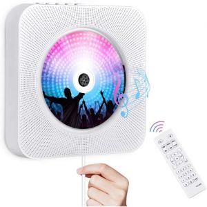 Lecteur de CD Portable Gueray Lecteur CD Montage Bluetooth Mural Haut-Parleur HiFi Int&eacute;gr&eacute; Radio FM avec Port Audio de 35 mm Cl&eacute;