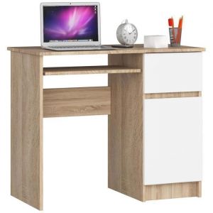 Bureau informatique multimédia avec rangement - GST-90 90 cm Sonoma/Blanc - Meuble de Bureau Ordinateur avec design moderne