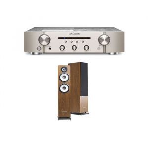 Un ampli Marantz PM6007 Argent et Or + une paire denceintes colonne Cabasse Jersey MT32/2 Edition spéciale Noyer