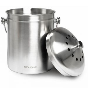 Poubelle à Compost - Seau de cuisine pour déchets organiques VeoHome. Inoxydable solide 49L et filtre anti-mauvaise odeur