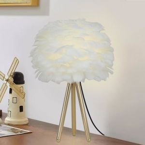 Lampe de table &agrave; tr&eacute;pied en plumes blanches H16 Lampe de bureau &agrave; plumes de princesse moderne Lampe de chevet moelleuse