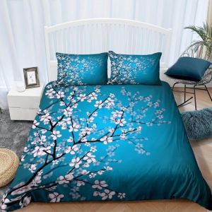 Parure de Lit Fleurs de Cerisier Housse de Couette 240x220cm et Taie doreillerBleu Turquoise avec Imprim&eacute; Floral Parure de