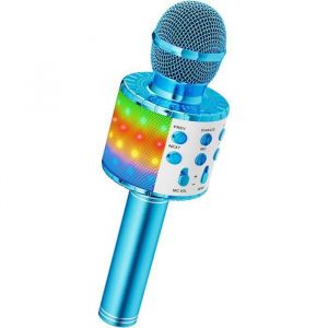 Micro enfantMicro karaoke-sans Fil -avec Lumi&egrave;res LED de Danse-Bluetooth -Bleu-pour Enfants Fille Garcon pour F&ecirc;te Chanter Cadeau