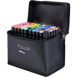 60 Couleurs Marqueurs Feutre Alcool Double Pointe Séchage Rapide en 2S avec Sac en Tissu et Base pour Enfants Adultes et