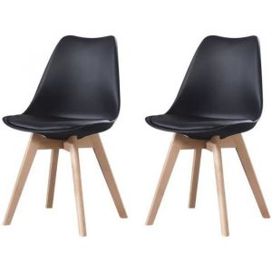 Chaises scandinaves - Clara - Lot de 2 - Noir - Pieds en bois massif - Assise rembourrée