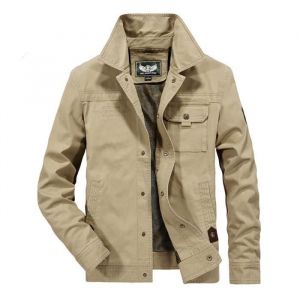 Blouson en Coton Homme Printemps et Automne Casual Veste Multi-poches Militaire Couleur Unie - Kaki - INSFITY