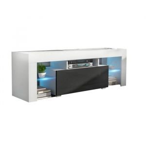 Meuble TV SPIDER A LED en Blanc MAT avec porte Noir Laqué 130 cm