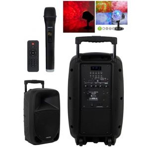 SONO PORTABLE 10’’ PRO PARTY KARAOKE BLUETOOTH USB FM MSD + MICRO-MAIN SANS FIL + TELECOMMANDE MEGABASS TWS + JEUX DE LUMIERE PACK