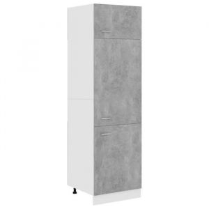 CLOUD Armoire de réfrigérateur contemporain meuble bas cuisine armoire rangement de cuisine Gris béton 60x57x207cm Bois
