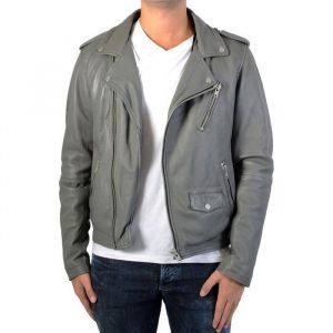 Blouson En Cuir Serge Pariente Rocker - Gris Clair