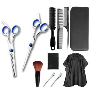 Ciseaux Coiffure Set 11PCS Kit Ciseaux de coiffure professionnel Acier Inoxydable de Ciseaux Coupe-cheveux Clairsem&eacute;s