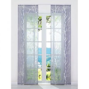 Panneaux rideaux voilage - HONGYA - Gris - L57 x H225 cm - Lot de 2 - Transparent avec velcro