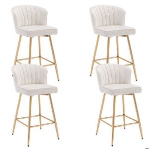 Wahson Tabouret de Bar Lot de 4 Chaise de Bar Moderne Tabouret avec Pied Plaquée Or Chaise Haute pour Cuisine Velours Beige