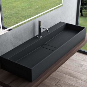 Mai & Mai Lavabo Suspendu Vasque à Poser Gris Noir Mat 100x40x14cm Évier Lave Mains Salle de Bain avec Cache Bonde Col6028