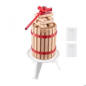 Pressoir Manuel &agrave; Fruits 6 L-Duoku-Presse &agrave; Vin avec Panier en Bois Robuste et 8 Blocs-Extracteur de Jus avec Poign&eacute;e pour Raisins