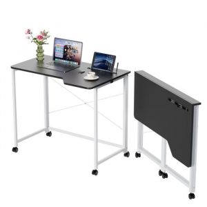 Table Pliante pour Ordinateur Portable - avec Une découpe et des roulettes pivotantes - pour Chambre à Coucher Bureau canapé