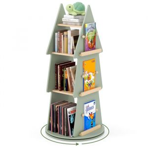 Bibliothèque Rotative en Bois pour Enfants - COSTWAY - 4 Niveaux en Forme dArbre Étagère Pivotante à 4 Niveaux 48 x 102 cm