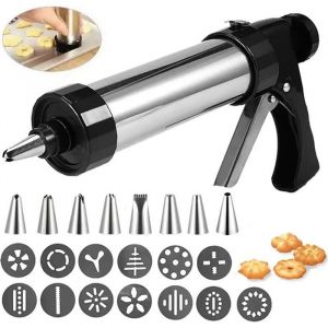 Presse &agrave; p&acirc;tisserie en acier inoxydable seringue &agrave; p&acirc;te presse &agrave; biscuits presse &agrave; biscuits avec 13 pochoirs 8 buses YYV