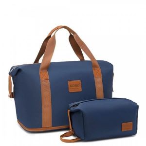 Kono Sac de Voyage avec Trousse de Maquillage 36L Secs et Humides S&eacute;par&eacute;s Sac &agrave; Main pour Femme et Homme Marine et Marron