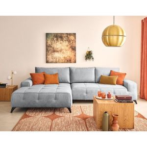 Rimini - canap&eacute; dangle gauche 4 places convertible avec coffre en tissu textur&eacute; - Gris