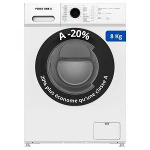 Lave-linge frontal FIRST ONE FLL81400WH - 8 Kg - 1400 tr/mn - 16 programmes - Eco - Intensif -  Rapide – Très Faible conso - A-20%
