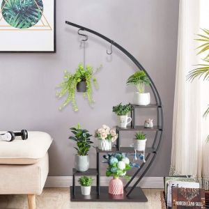 Porte Plante Intérieur en Fer Forgé Étagère Plantes Support Pot de Fleurs en Métal pour Balcon Salon 70x40x142 cm