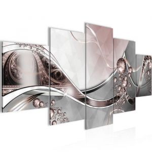 Tableau Décoration Murale 150x75 cm Runa art 109153a Abstrait Diamant - 5 Panneaux Deco Toile Prêt à Accrocher Gris Rose