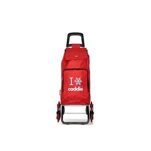 CADDIE - Chariot de course - 100% Polyester 600D - Capacité 50L - Pochettes zippées arrière et intérieur - 6 roues - Rouge