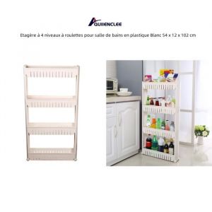 Desserte de cuisine &agrave; 4 niveaux &agrave; roulettes en plastique Blanc 54 x 12 x 102 cm - QUIIENCLEE
