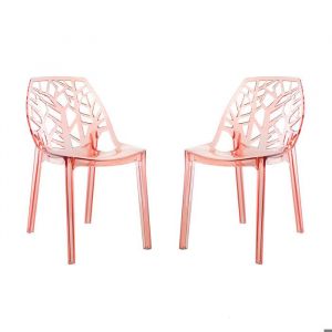 Lot de 2 chaises ZELDA en polycarbonate transparent empilables design inspir&eacute; de la nature pour maison jardin ou bureau &ndash; Rose