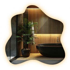 Miroir mural irrégulier XXL LED sans cadre touche artistique et tendance - 77 x 77 cm - lumière chaude