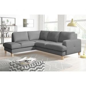 Canap&eacute; dangle convertible en cuir italien de luxe 4/5 places avec coffre FARELI gris clair angle gauche