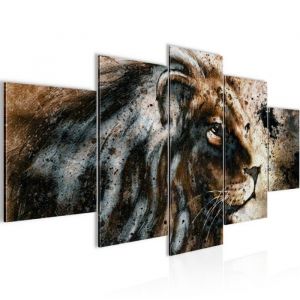Runa art Tableau D&eacute;coration Murale Lion dAfrique 200x100 cm - 5 Panneaux Deco Toile Pr&ecirc;t &agrave; Accrocher 002251a