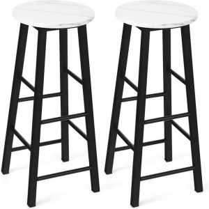 RELAX4LIFE Lot de 2 Tabourets de Bar Tabouret de Comptoir en Imitation Marbre Chaises de Bar Hauteur dAssise 71 cm Blanc