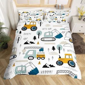Voiture camion tracteur mignon Cartoon Parure de lit 3 pieces 1 housse de couette 200*200cm et 2 taies doreillers 63*63cm
